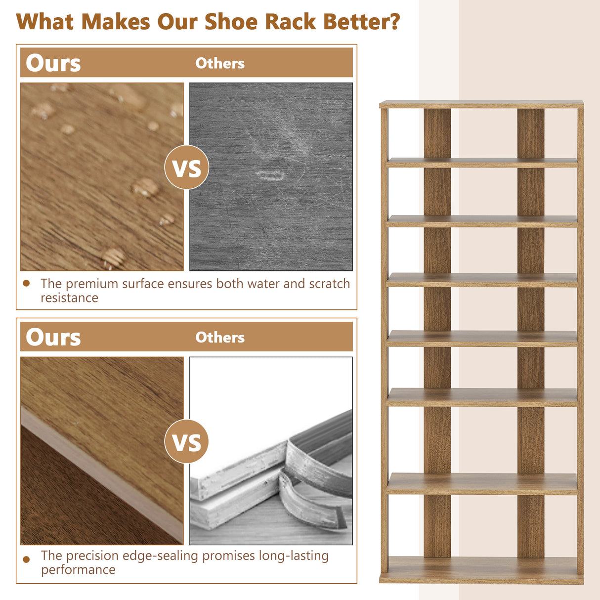 7 Tiers Patented Vertical Shoe Rack for Front Door-Natural