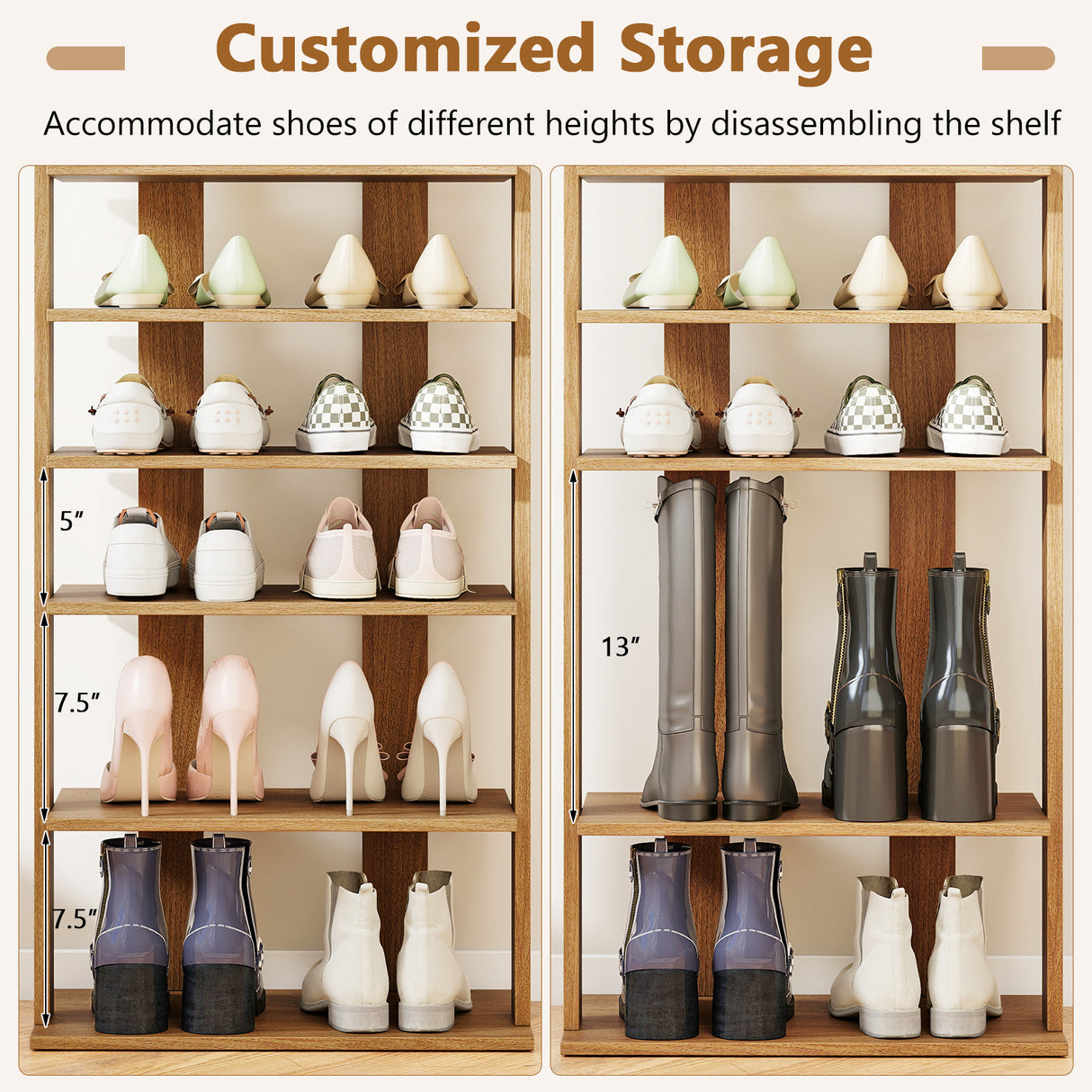 7 Tiers Patented Vertical Shoe Rack for Front Door-Natural