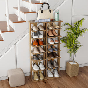 7-Tiers Vertical Wooden Space Saving Shoe Rack for Front Door-Natural
