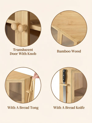 Bamboo Bread Box with Clear Doors – 2-Tier Kitchen Countertop Organizer