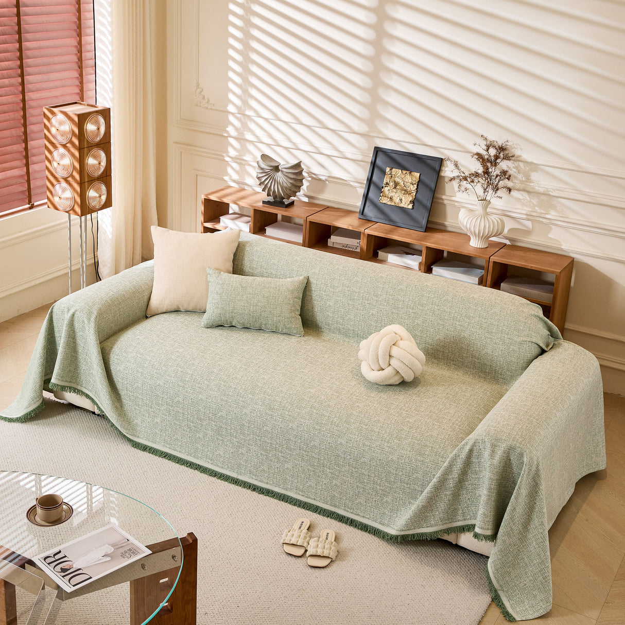 Natural Textured Linen Couch Cover, Breathable & Hypoallergenic Furniture Protector