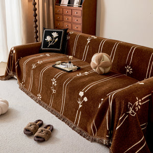 Chenille Jacquard Sofa Throw Cover with Tassel Soft Thick Couch Protector Blanket