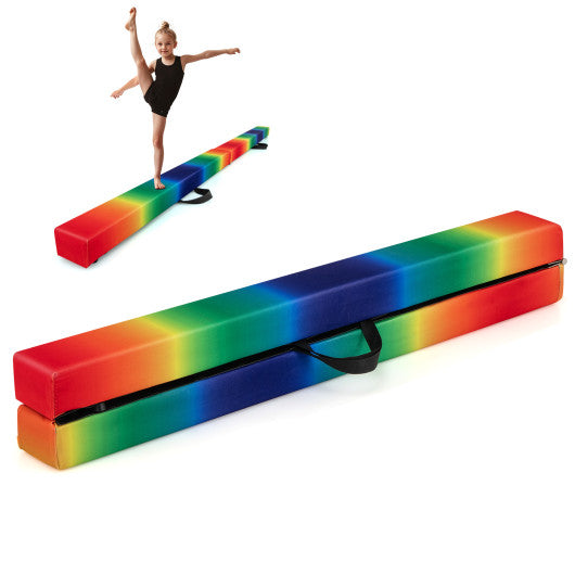 7 Feet Folding Portable Floor Balance Beam with Handles for Gymnasts-Muticolor