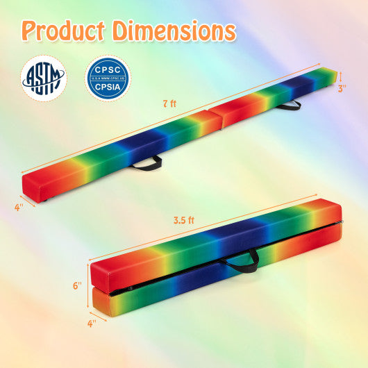 7 Feet Folding Portable Floor Balance Beam with Handles for Gymnasts-Muticolor