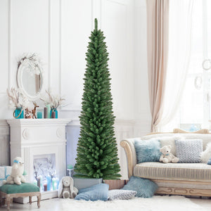 5/6/7/8 Feet Pencil Christmas Tree with 295/392/523/671 Memory Wire Branch Tips and Upgraded Metal Stand-7 ft