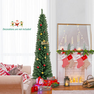 5/6/7/8 Feet Pencil Christmas Tree with 295/392/523/671 Memory Wire Branch Tips and Upgraded Metal Stand-7 ft