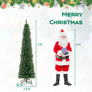 5/6/7/8 Feet Pencil Christmas Tree with 295/392/523/671 Memory Wire Branch Tips and Upgraded Metal Stand-7 ft