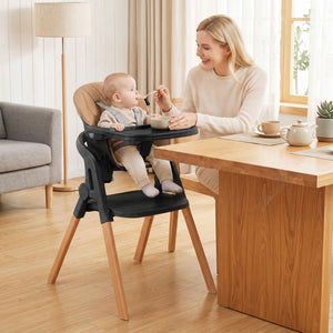 7-in-1 Convertible Foldable Baby High Chair with Adjustable Tray for Kids-Brown