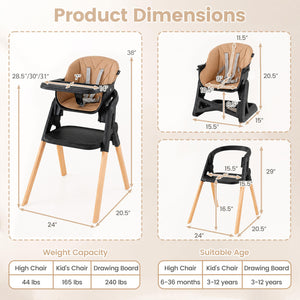 7-in-1 Convertible Foldable Baby High Chair with Adjustable Tray for Kids-Brown