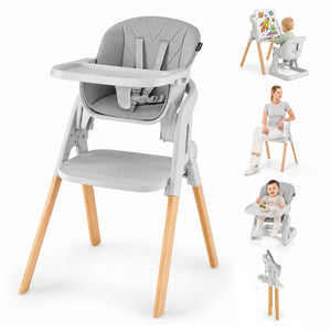 7-in-1 Convertible Foldable Baby High Chair with Adjustable Tray for Kids-Gray