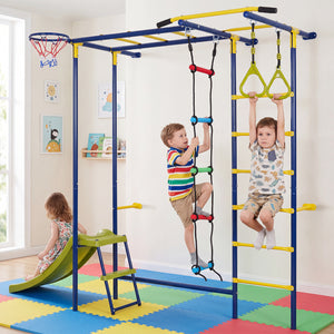 7-in-1 Swedish Ladder Wall Playset with Monkey Bars and Slide