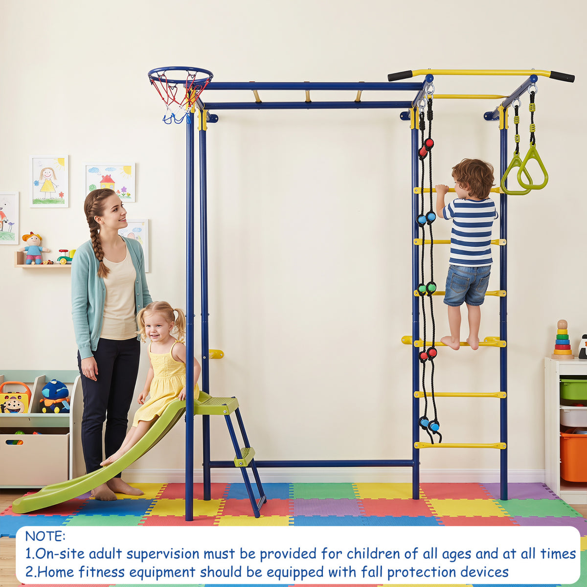 7-in-1 Swedish Ladder Wall Playset with Monkey Bars and Slide