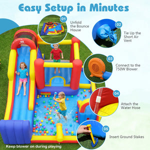 7 in 1 Outdoor Inflatable Bounce House with Water Slides and Splash Pools with 750W Blower