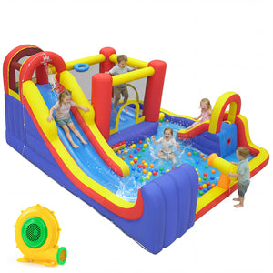 7 in 1 Outdoor Inflatable Bounce House with Water Slides and Splash Pools with 680W Blower