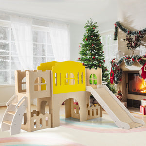 7-in-1 Toddler Slide Set for Kids with Climber and Basketball Hoop-Multicolor