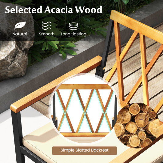 7 Piece Patio Acacia Wood Dining Set Solid Wooden Dining Furniture with Umbrella Hole