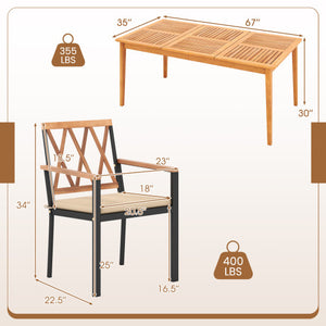 7 Piece Patio Acacia Wood Dining Set Solid Wooden Dining Furniture with Umbrella Hole