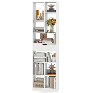 7-tier Bookshelf with Drawer 180cm Floor Standing Display Rack Storage Shelf-White