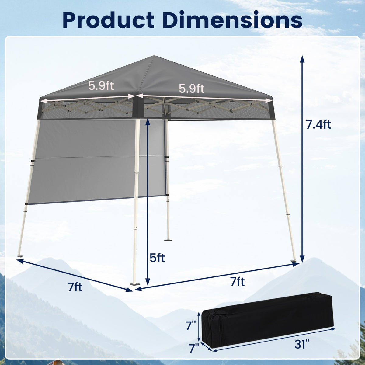 7 x 7 FT Pop-Up Canopy Tent with 1 Push Center Lock for Sports Picnic Camping-Gray