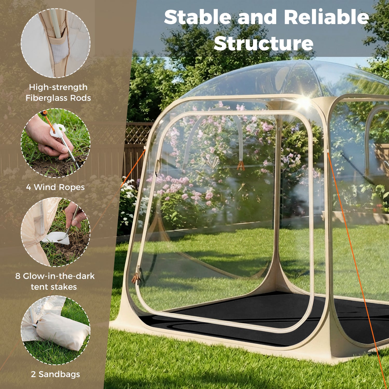 7 x 7 FT Pop Up Sports Tent Clear Bubble Tent All-Weather Waterproof Pod with Sealed Floor