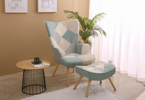 Accent Chair With Ottoman, Living Room Chair And Ottoman Set, Comfy Side Armchair For Bedroom, Creative Splicing Cloth Surface by Couch.com