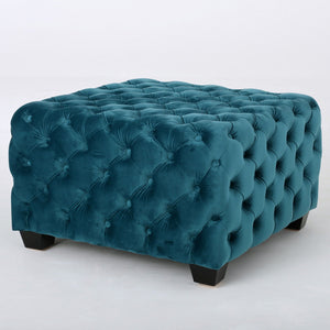 Unwind Upholstered Square Ottoman With Button Tufted Diamond Stitch - Teal by Couch.com