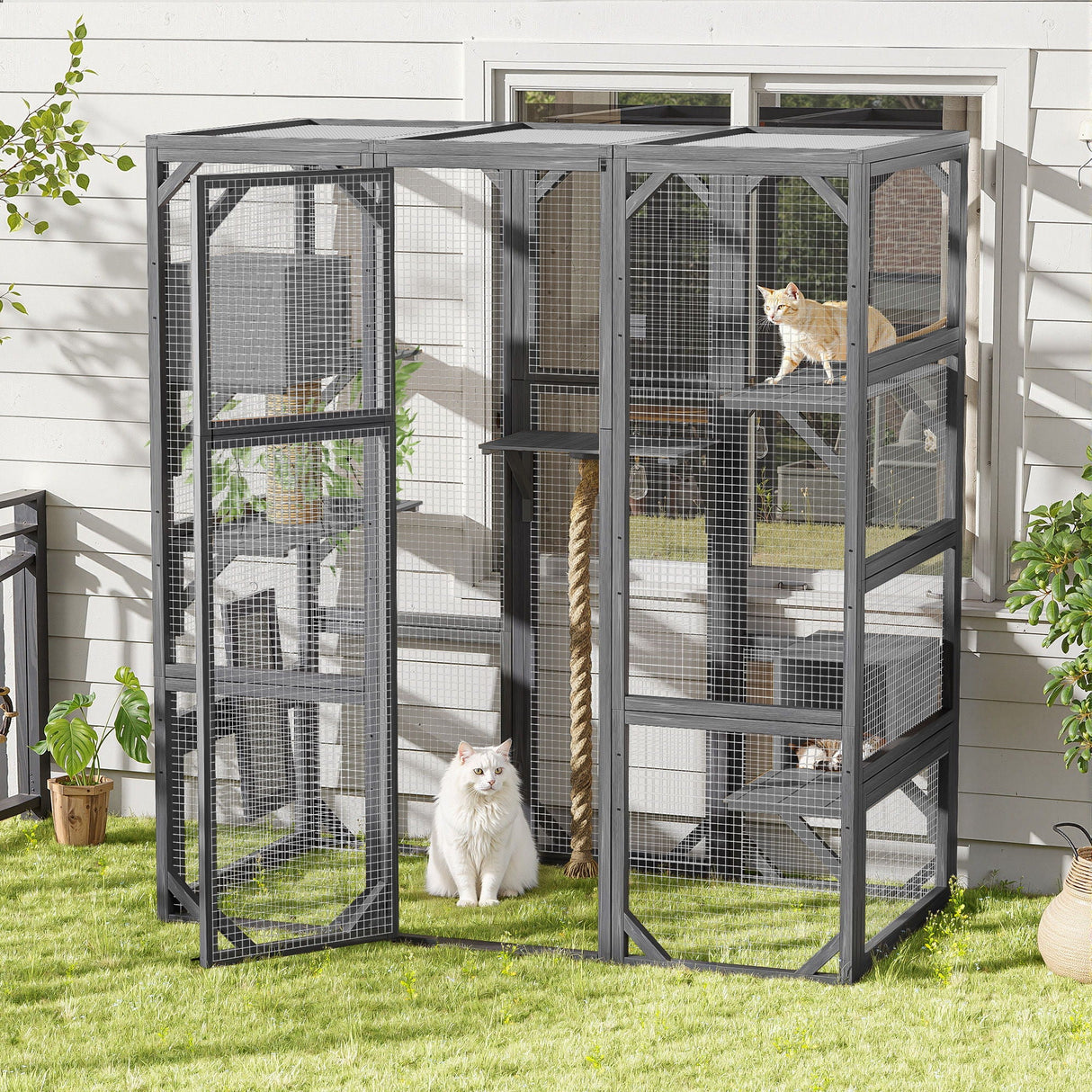 Outdoor Cat House, Diy Cat Enclosure Catio With Double Enter Doors by Couch.com