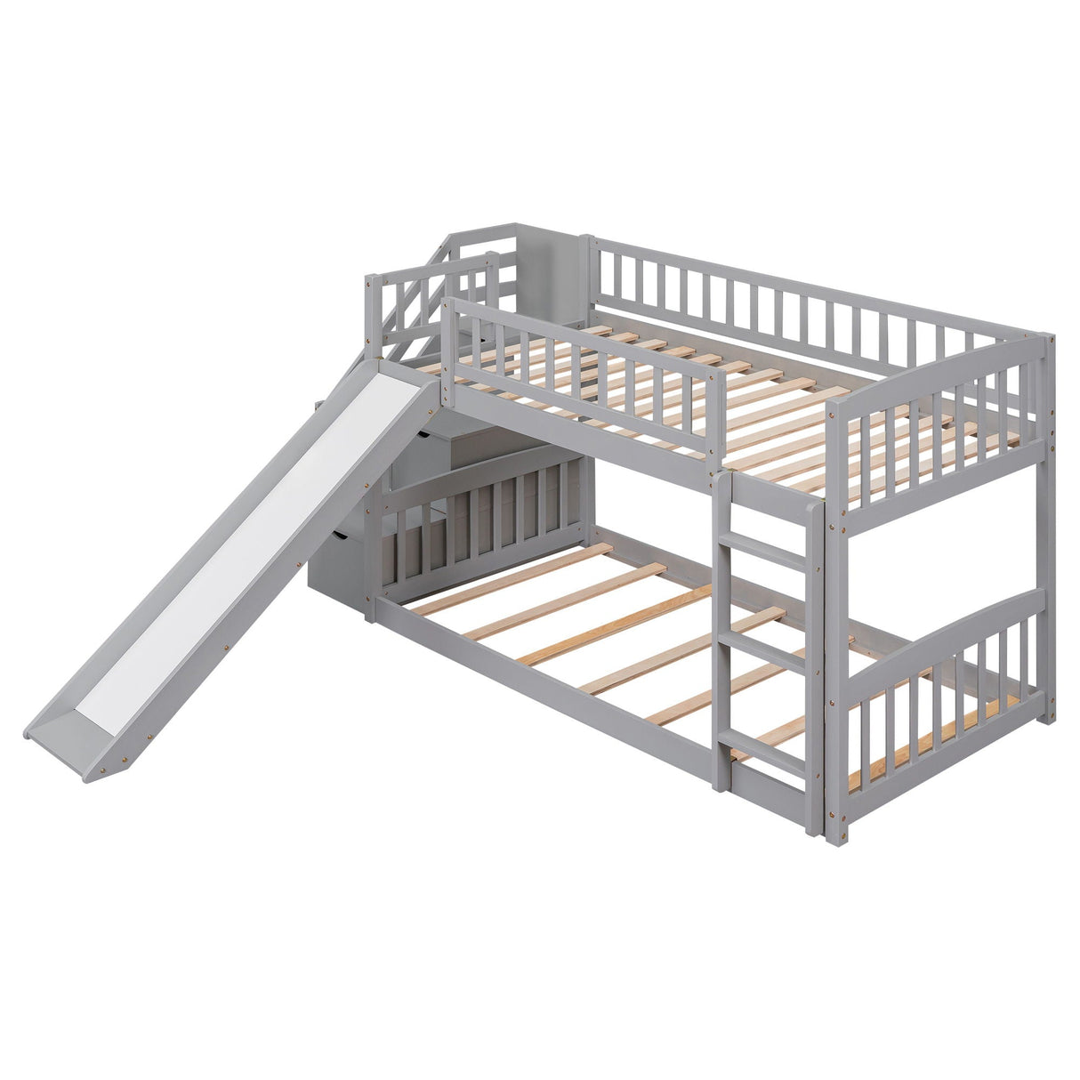 Twin Over Twin Bunk Stairway Bed With 2 Drawers And Slide - Gray by Couch.com