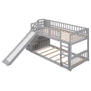 Twin Over Twin Bunk Stairway Bed With 2 Drawers And Slide - Gray by Couch.com