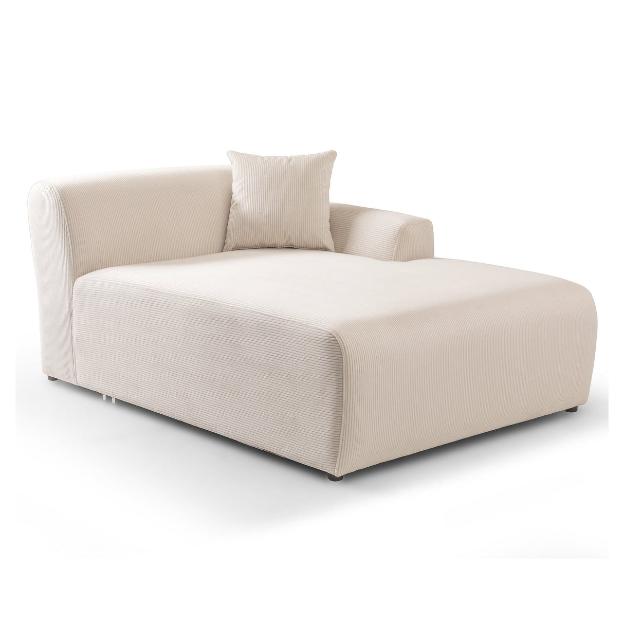 The Mar - High-Quality Sectional Sofa is a beige modern chaise lounge with a left armrest and an extra small pillow, featuring a minimalist design and smooth fabric texture on a white background.