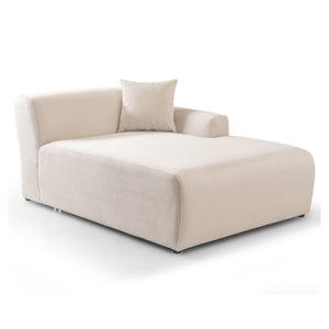 The Mar - High-Quality Sectional Sofa is a beige modern chaise lounge with a left armrest and an extra small pillow, featuring a minimalist design and smooth fabric texture on a white background.