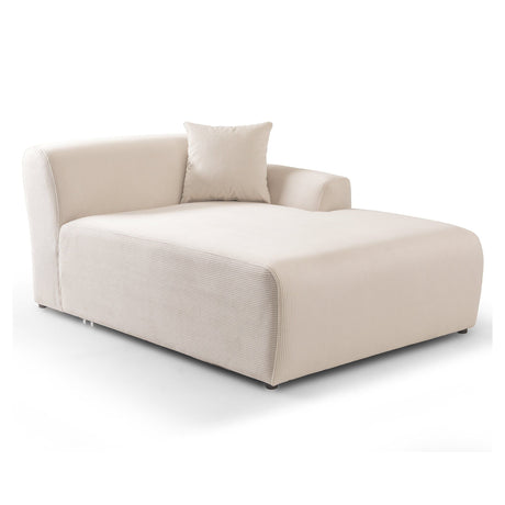 The Mar - High-Quality Sectional Sofa is a beige modern chaise lounge with a left armrest and an extra small pillow, featuring a minimalist design and smooth fabric texture on a white background.