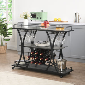 Industrial Bar Cart Kitchen Bar & Serving Cart For Home With Wheels 3 Tier Storage Shelves - Black / Gray by Couch.com