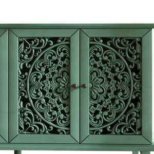 60' Antique Buffet Cabinet with Floral Carvings
