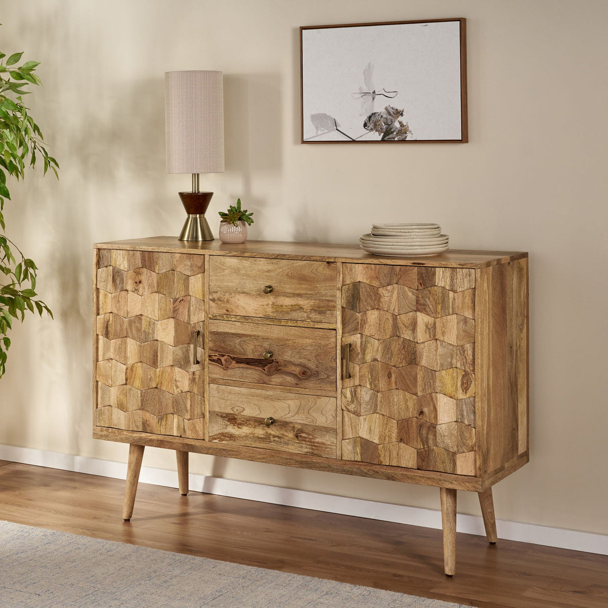 3 Drawer Sideboard With 2 Doors (KD Legs) - Natural by Couch.com