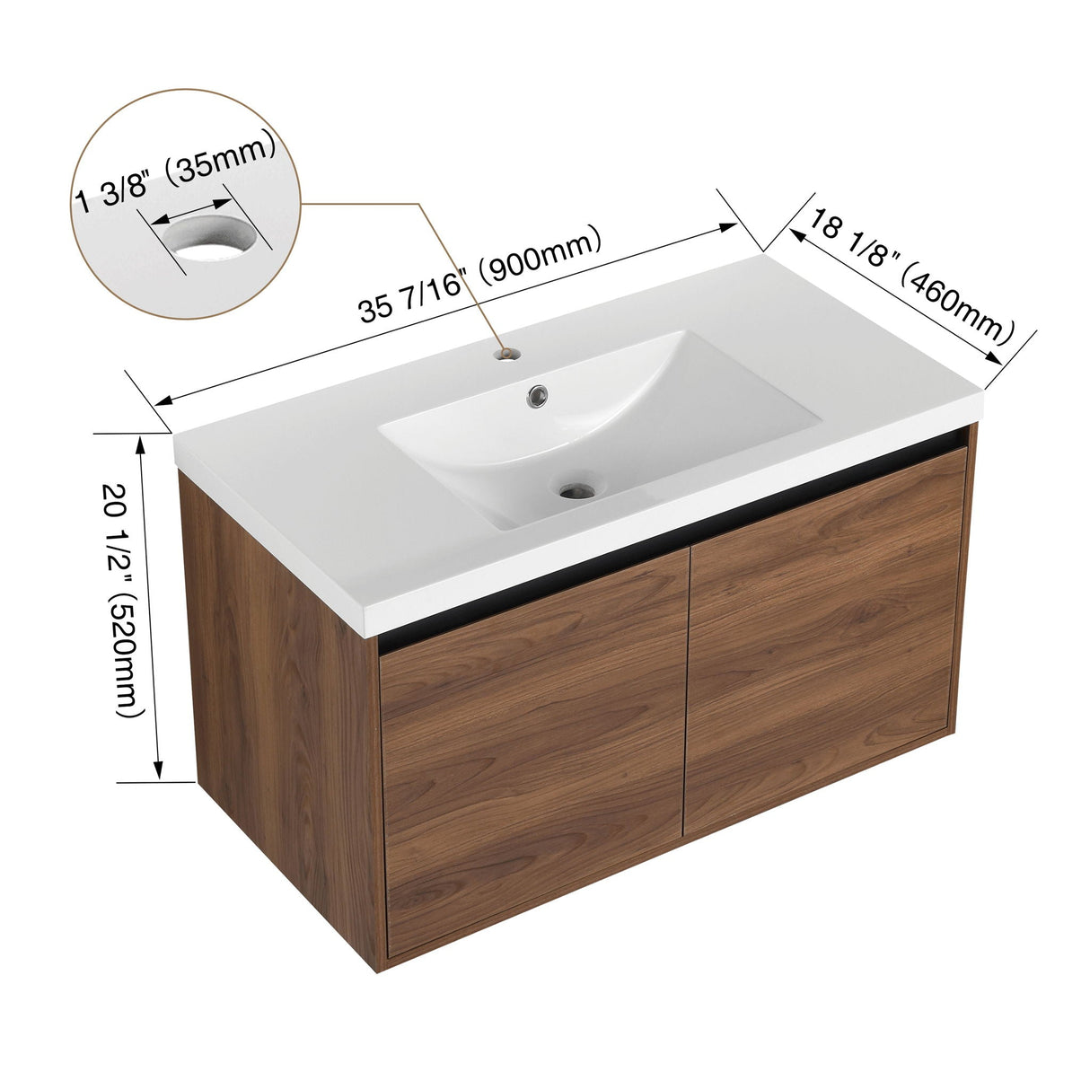 Bathroom Vanity Set With Resin Countertop Sink And 2 Doors, Engineered Wood by Couch.com