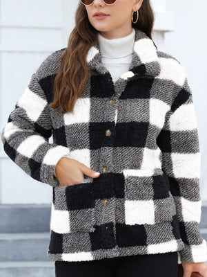 Beautiful Red Women Drop Shoulder Fuzzy Button-Up Jacket Soft And Comfortable Casual Fit Jacket