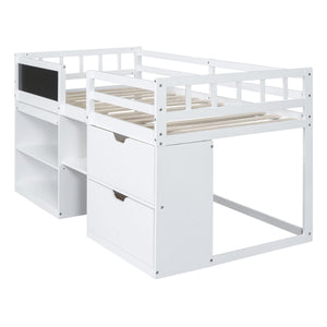 Low Loft Bed With Rolling Desk, Shelf And Drawers by Couch.com