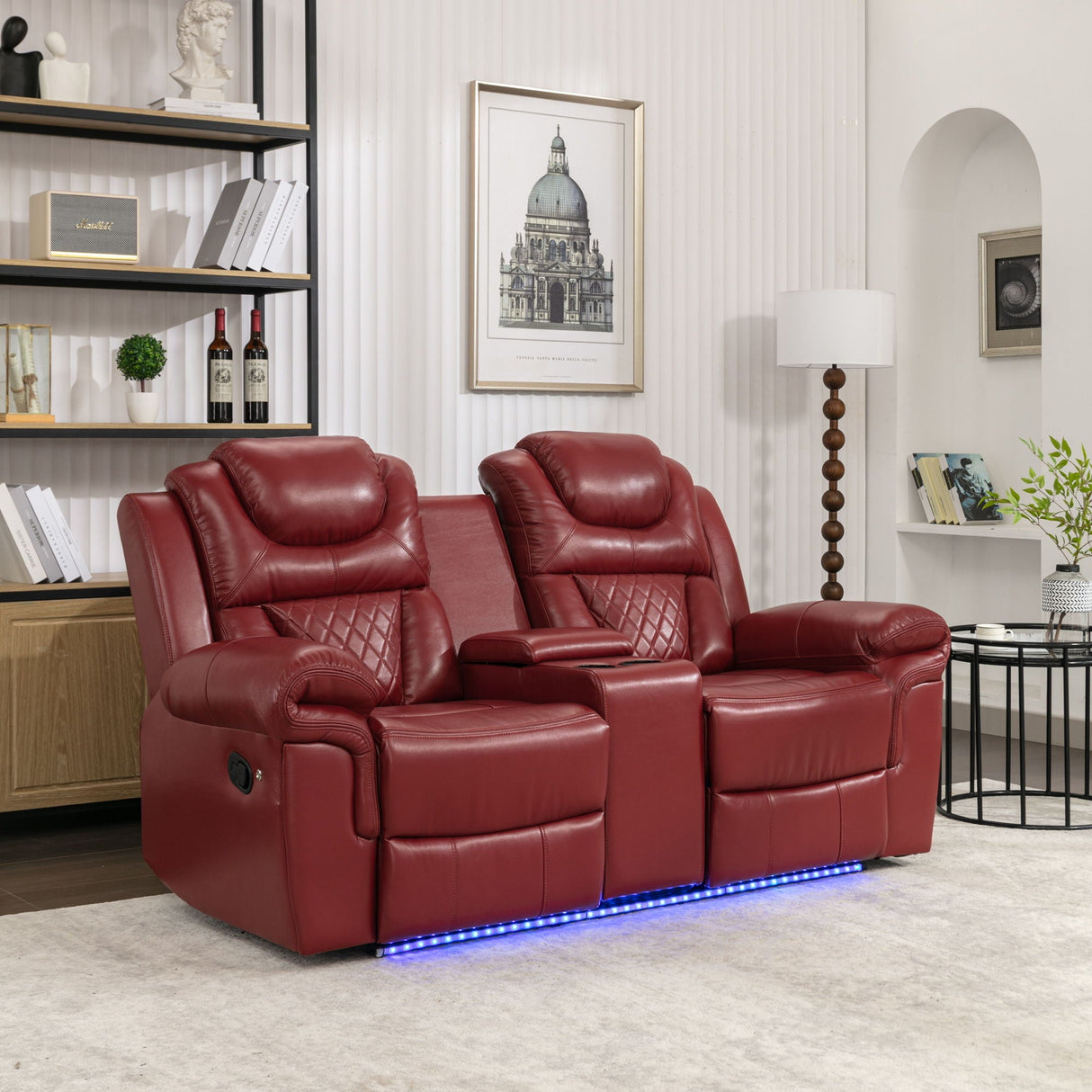 Home Theater Seating Manual Recliner Loveseat With Hide-Away Storage, Cup Holders And Led Light Strip For Living Room by Couch.com