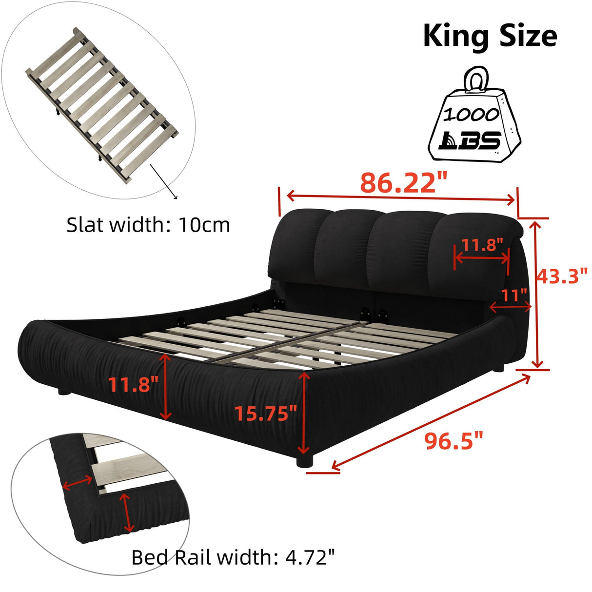 Luxury Upholstered Platform Bed With Oversized Padded Backrest And Solid Wood Frame by Couch.com