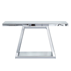 Modern Luxe Full Body Mirror Entryway Table With Trapezoid Base, 360° Reflective Console, Scratch Resistant, Open Storage - Silver by Couch.com
