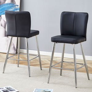 Modern Bar Chair Set with Streamlined Backrest and Metal Legs - 2 Pieces