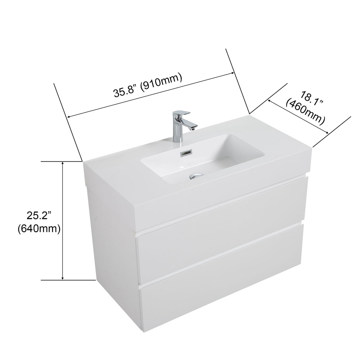 Alice - Bathroom Vanity With Large Storage, Sink Wall Mounted Floating Bathroom Vanity For Modern Bathroom, One-Piece Sink Basin Without Drain And Faucet by Couch.com