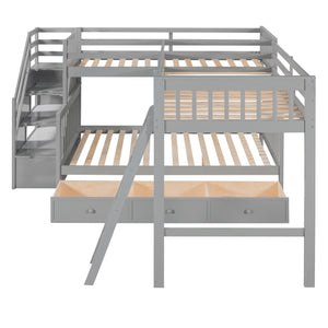 Solid L Shaped Bunk Bed With 3 Drawers, Ladder And Staircase by Couch.com