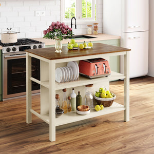 Rustic 3 Piece Stationary Kitchen Island Set With 2 Seatings, With 2 Open Shelves by Couch.com