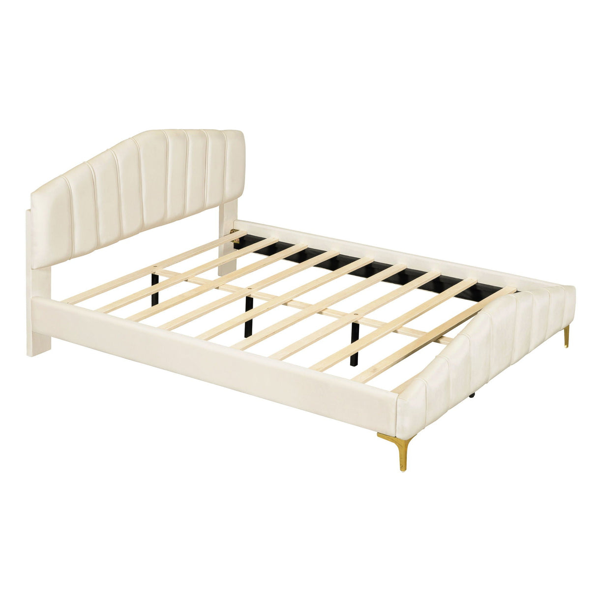 Platform Bed With Thick, Stylish Stripe Decorated Bedboard And Elegant Leg by Couch.com