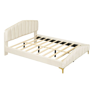 Platform Bed With Thick, Stylish Stripe Decorated Bedboard And Elegant Leg by Couch.com