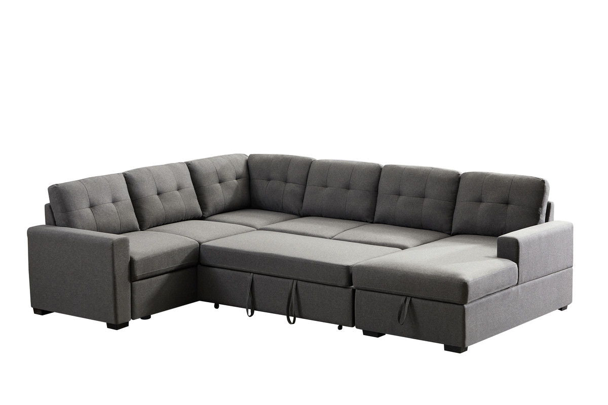 Selene - Linen Fabric Sleeper Sectional Sofa With Storage Chaise by Couch.com