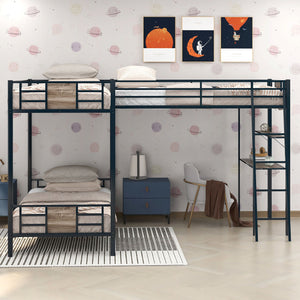 L-Shaped Twin Over Twin Bunk Bed With Twin Size Loft Bed With Desk And Shelf - Brown by Couch.com