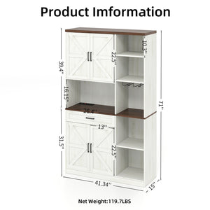 Farmhouse Kitchen Pantry Sideboard With Cabinet And Drawer, Multi Functional Kitchen Buffet With Hutch And Glass Holder, Microwave Stand With Charging Station - Brown / Antique White by Couch.com